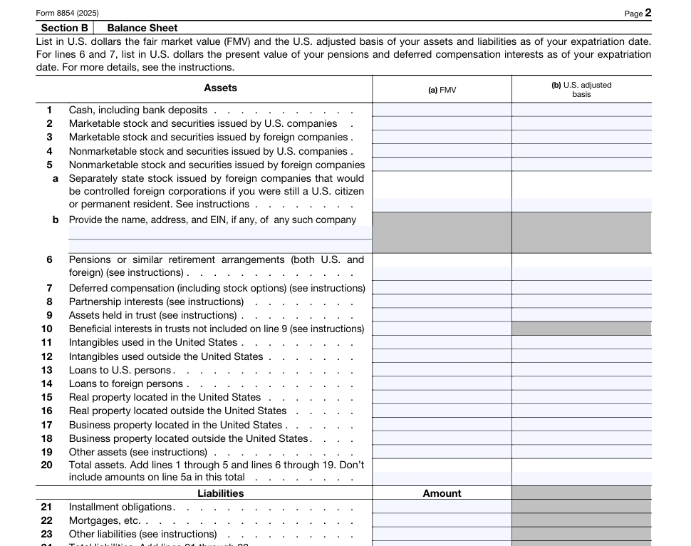 form8854 US tax return